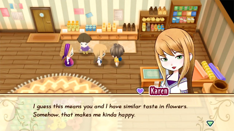 Karen talks to the farmer in the General Store during her purple heart event / SoS: FoMT