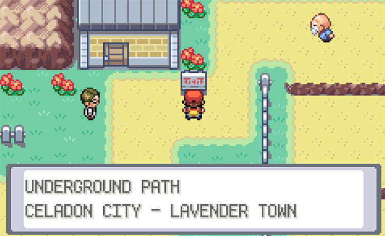 Standing outside of the Underground path from Lavender Town to Celadon City / Pokemon FRLG