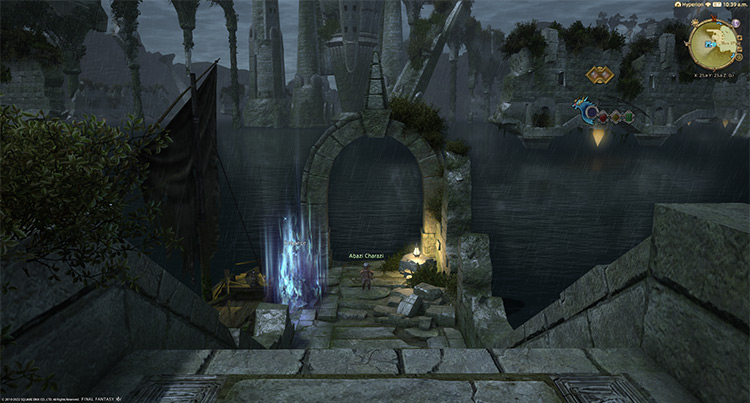 Abazi Charazi standing outside The Wanderer’s Palace entrance / Final Fantasy XIV