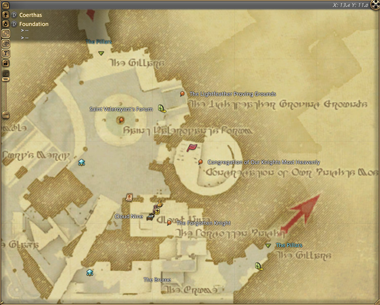 Estinien’s map location in Foundation / Final Fantasy XIV