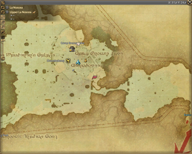 Riol’s map location in Upper La Noscea / Final Fantasy XIV