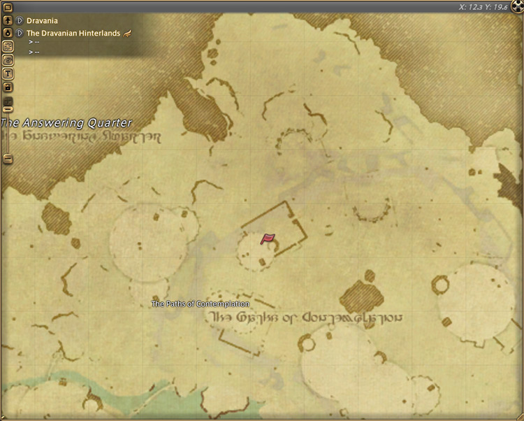 The Tetchy Treasure Hunter’s map location in The Dravanian Hinterlands / FFXIV