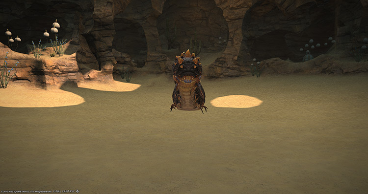 The Giant Tunnel Worm resting in its sandpit / FFXIV