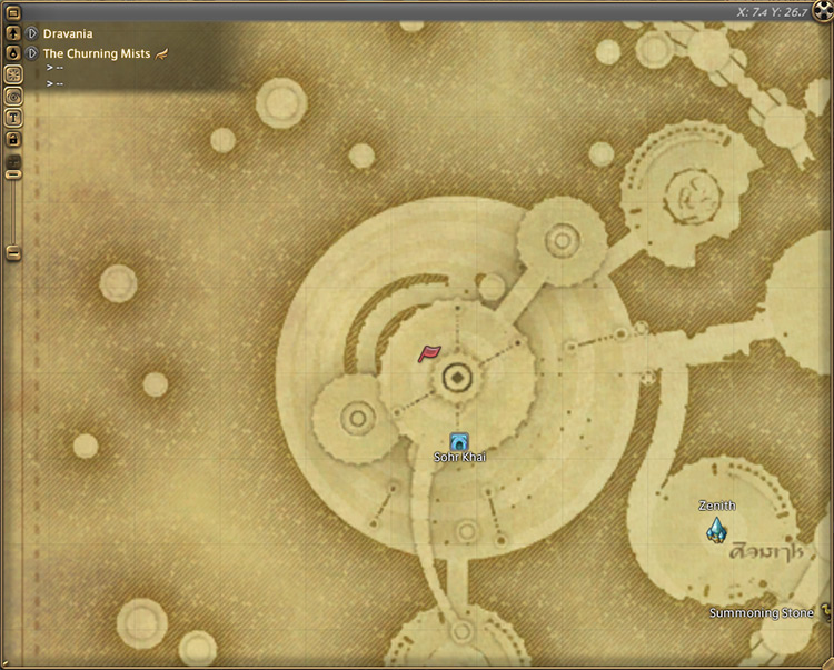 Aymeric’s map location for “An End to the Song” near the Zenith Aetheryte / FFXIV