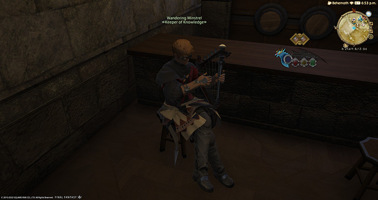 The Wandering Minstrel plucking away at his harp / FFXIV
