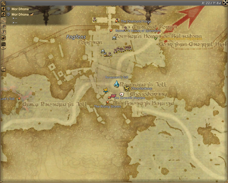 Lauriane’s map location in Mor Dhona / Final Fantasy XIV