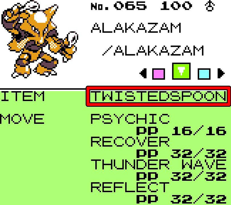 Alakazam holding TwistedSpoon. / Pokémon Crystal