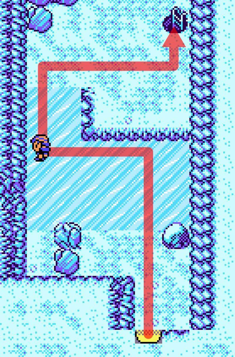 Approaching the ladder leading down to B1F near the southern entrance (Ice Path). / Pokémon Crystal