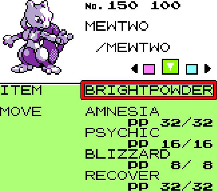 Mewtwo holding BrightPowder. / Pokémon Crystal