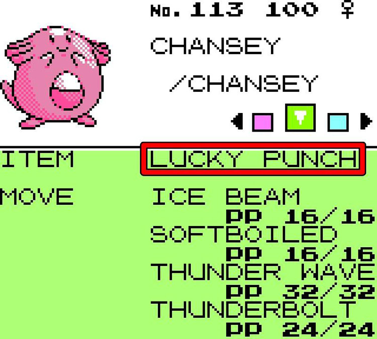 Chansey holding Lucky Punch. / Pokémon Crystal