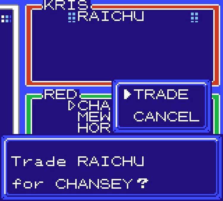 Trade screen in Pokémon Crystal. / Pokémon Crystal