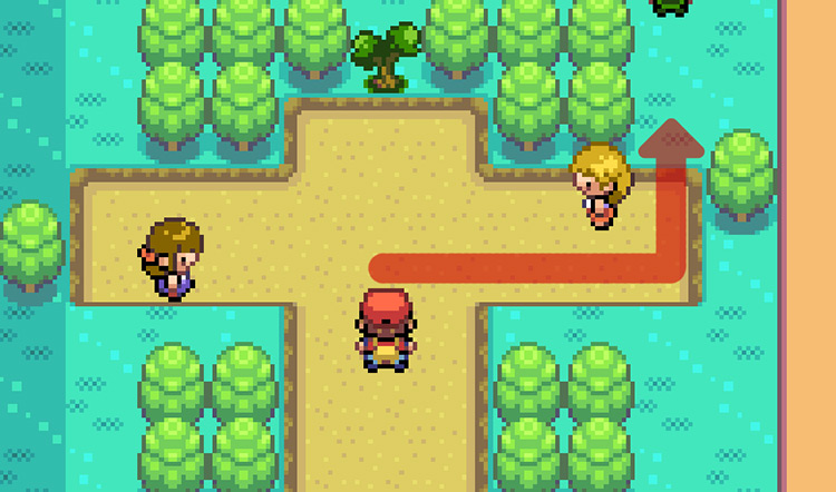 Path to one of the sides to skip more trainer battles in the Celadon City Gym / Pokémon FireRed and LeafGreen