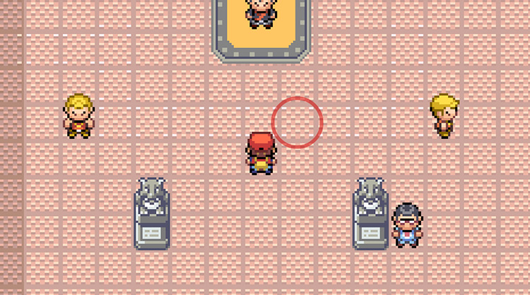 The circled tile and the tiles surrounding it are walls. You can tell due to the white bars in the corners. / Pokémon FireRed and LeafGreen