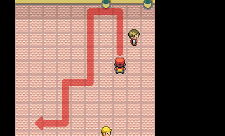 Once you hit the north wall, snake around and walk back towards Koga. / Pokémon FireRed and LeafGreen