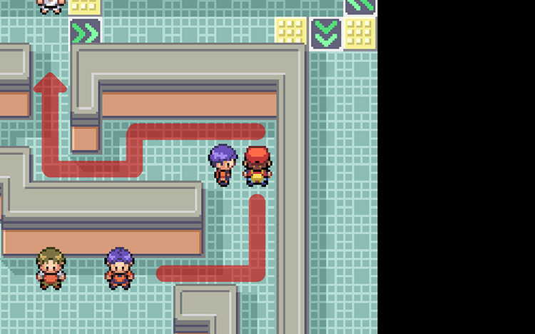 Head north to the top of the floor and face the Black Belt trainer / Pokémon FireRed and LeafGreen