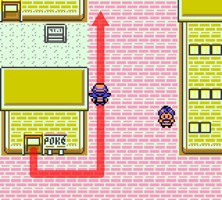 Going north from the Pokémon Center in Goldenrod City. / Pokémon Crystal