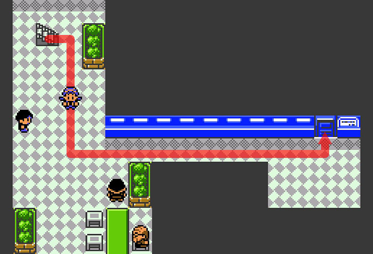Location of the B2F entrance in the Goldenrod Underground. / Pokémon Crystal