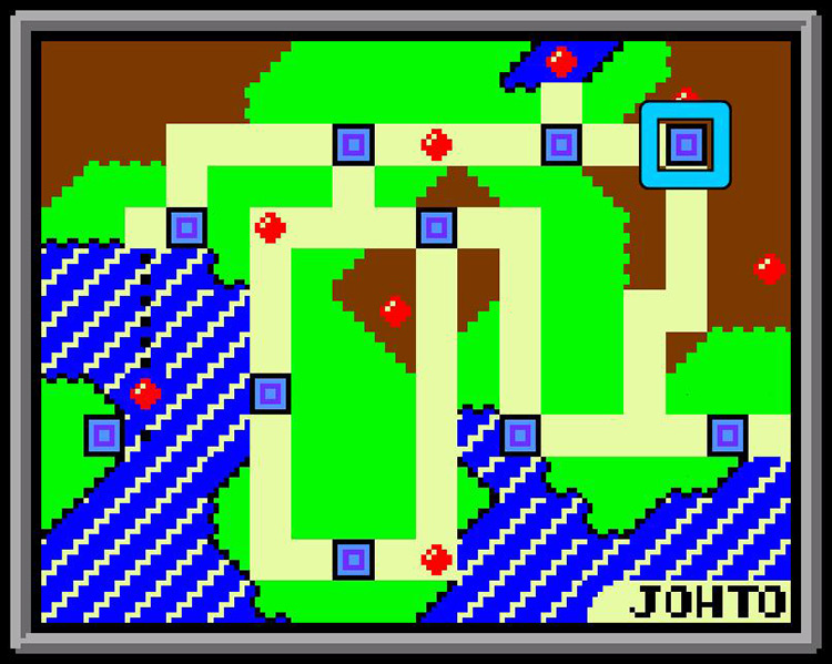 Blackthorn City on the Johto map. / Pokémon Crystal