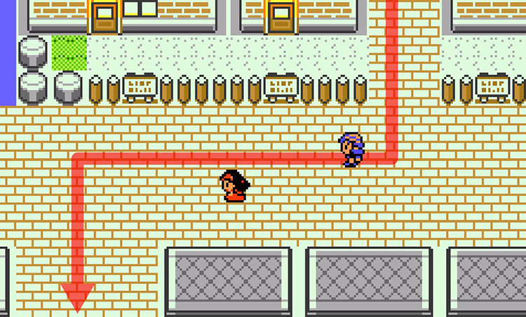 Crossing the area below the Game Corner in Celadon City. / Pokémon Crystal