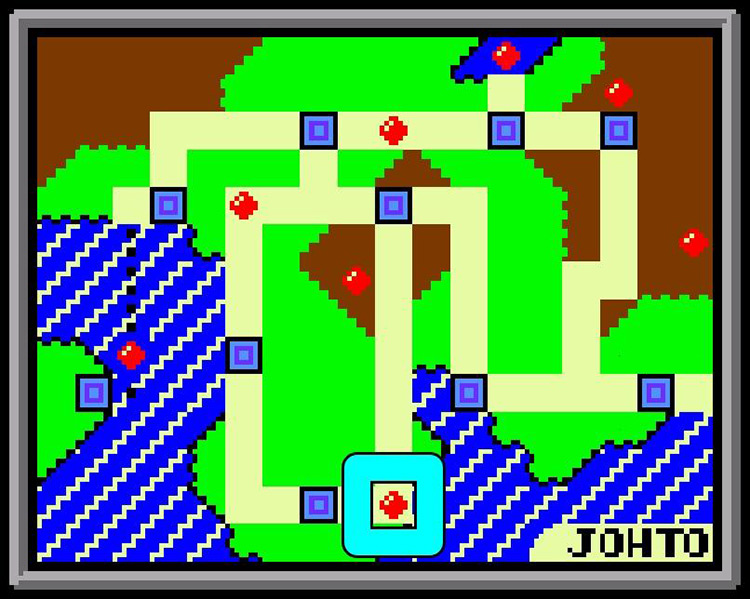 Union Cave on the Johto region map. / Pokémon Crystal