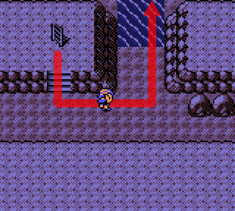 Entering the water in the Union Cave Basement. / Pokémon Crystal