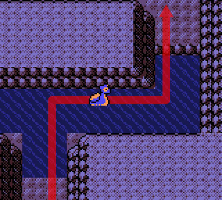 Exiting the water in the Union Cave Basement. / Pokémon Crystal