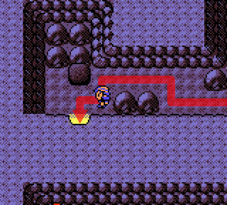 Exiting the Union Cave toward the bottom-left puzzle chamber (Ruins of Alph). / Pokémon Crystal