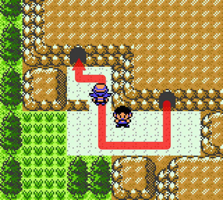 Approaching the top-left puzzle chamber (Ruins of Alph). / Pokémon Crystal