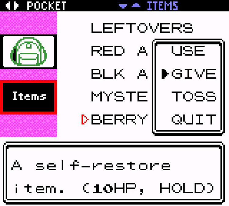 Berry in the bag. / Pokémon Crystal