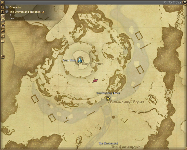 Vidofnir’s map location outside of Anyx Trine / FFXIV