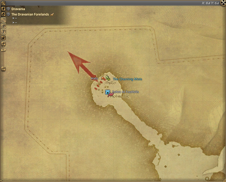 Vidofnir’s map location at the base of Sohm Al / FFXIV