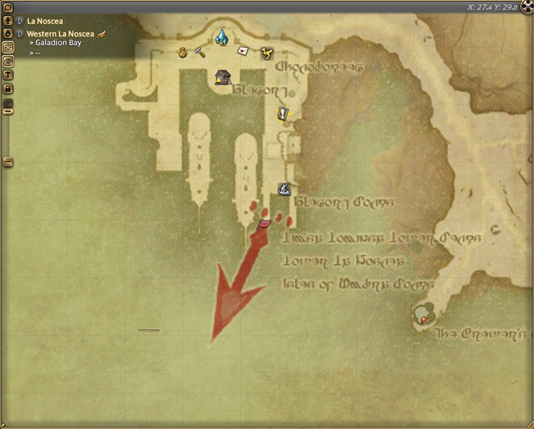 Mimidoa’s map location in Western La Noscea / Final Fantasy XIV