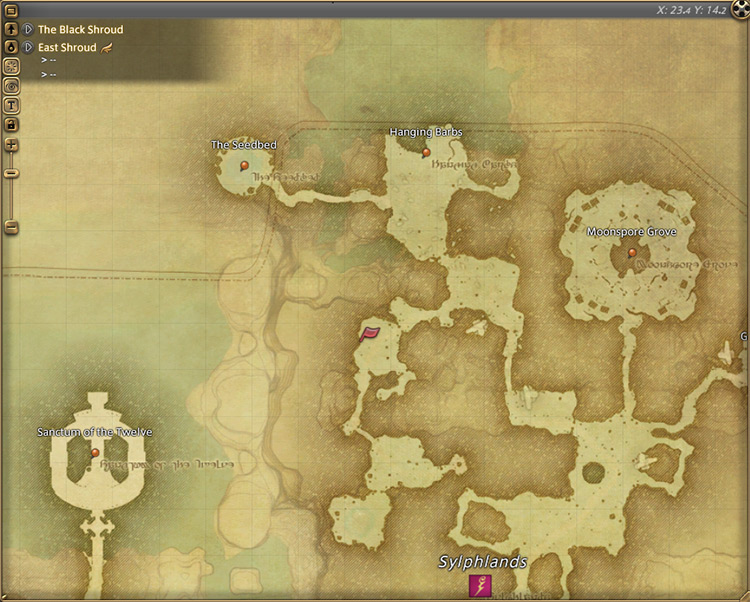 Papalymo’s map location in East Shroud / Final Fantasy XIV