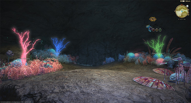 Three coral formations inside the first boss’ area / Final Fantasy XIV