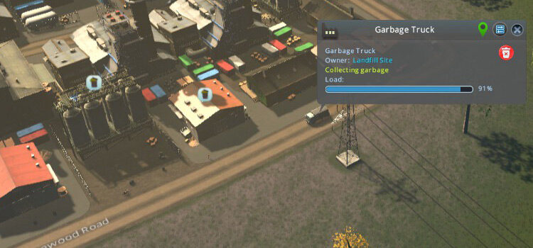 Garbage truck going through an industrial zone (Cities: Skylines)