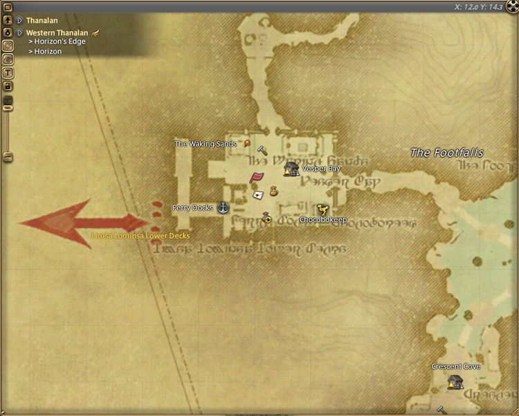 Nedrick Ironheart’s map location in Western Thanalan / Final Fantasy XIV