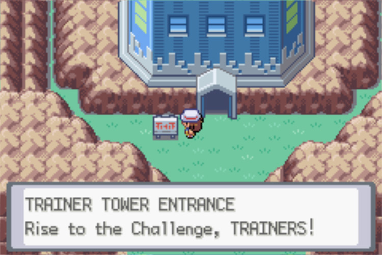 Reading the sign in front of the Trainer Tower / Pokemon FRLG