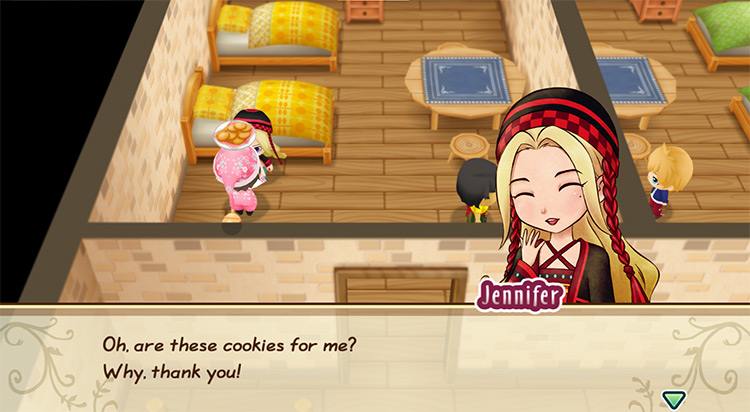The farmer gifts Cookies to Jennifer on White Day. / Story of Seasons: Friends of Mineral Town