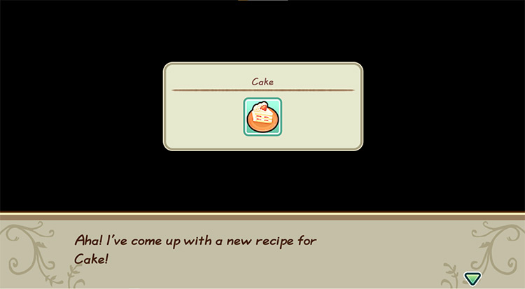 The farmer gets inspired to bake Cake while in the kitchen. / Story of Seasons: Friends of Mineral Town