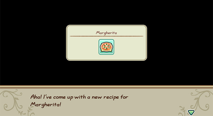 The farmer gets inspired to cook Margherita while in the kitchen. / Story of Seasons: Friends of Mineral Town