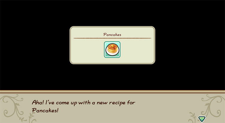The farmer gets inspired to cook Pancakes while in the kitchen. / Story of Seasons: Friends of Mineral Town