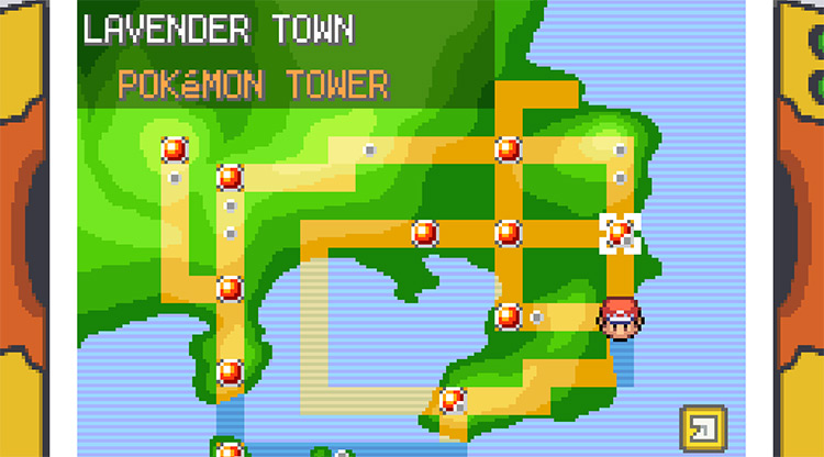 Lavender Town on the Kanto Map / Pokemon FRLG