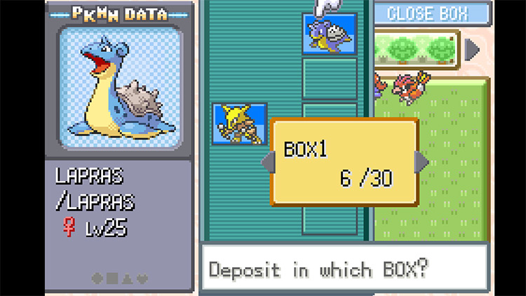 Depositing all of my Pokémon so I have room for Dragonair / Pokémon FRLG
