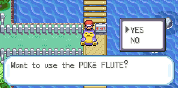 Using the Poké Flute to wake up the sleeping Snorlax / Pokémon FireRed & LeafGreen