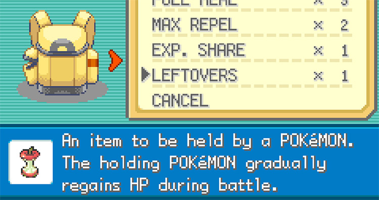 The Leftovers’ description in Pokémon FireRed and LeafGreen / Pokémon FireRed & LeafGreen