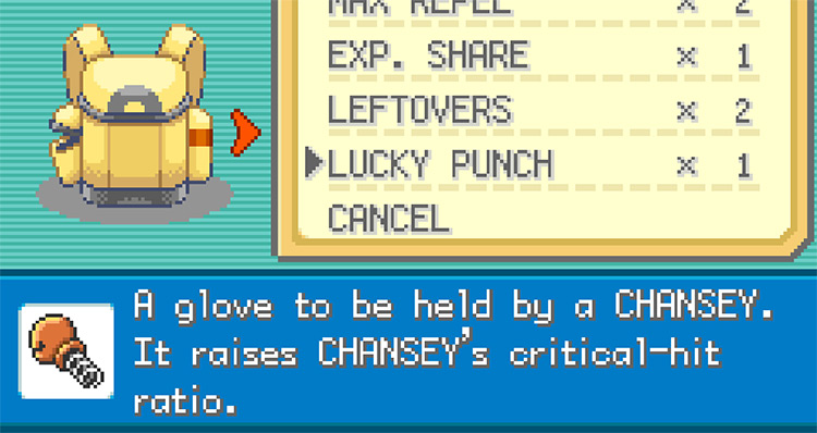The Lucky Punch’s description in Pokémon FireRed and LeafGreen / Pokémon FRLG