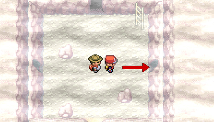 After climbing down the ladder at the entrance of Lost Cave, head east through the cave hole / Pokémon FRLG