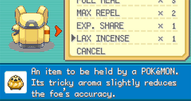 The Lax Incense’s description in Pokémon FireRed and LeafGreen / Pokémon FRLG