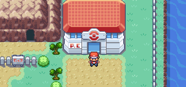 Outside the Pokémon Center on Route 10 in FireRed