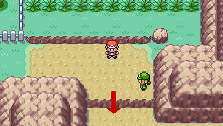 Hop down this hill then walk east to reach Rock Tunnel / Route 10 / Pokémon FireRed & LeafGreen